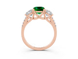 Rose gold Three-Stone Cushion Cut Emerald Ring with Pavé Band and Prong Setting_15