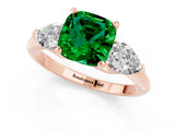 Rose gold Three-Stone Cushion Cut Emerald Ring with Pear Side Stones and Four-Prong Setting_1