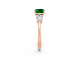 Rose gold Three-Stone Cushion Cut Emerald Ring with Pear Side Stones and Four-Prong Setting_2