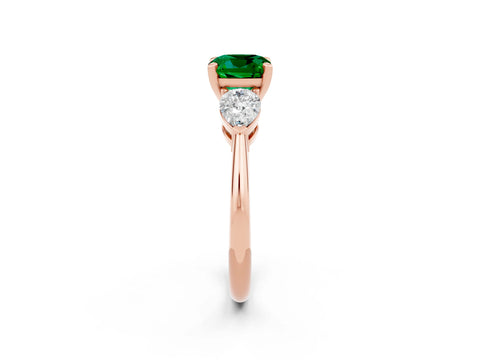 Rose gold Three-Stone Cushion Cut Emerald Ring with Pear Side Stones and Four-Prong Setting_2
