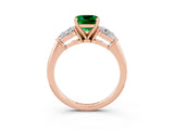 Rose gold Three-Stone Cushion Cut Emerald Ring with Pear Side Stones and Four-Prong Setting_3