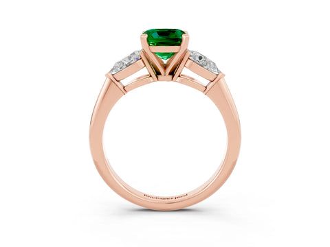 Rose gold Three-Stone Cushion Cut Emerald Ring with Pear Side Stones and Four-Prong Setting_3