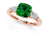 Rose gold Three-Stone Cushion Cut Emerald Ring with Pear  Side Stones in Four-Prong Setting_13