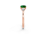 Rose gold Three-Stone Cushion Cut Emerald Ring with Pear  Side Stones in Four-Prong Setting_14