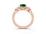 Rose gold Three-Stone Cushion Cut Emerald Ring with Pear  Side Stones in Four-Prong Setting_15