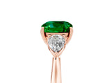 Rose gold Three-Stone Cushion Cut Emerald Ring with Pear  Side Stones in Four-Prong Setting_17