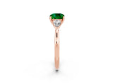 Rose gold Three-Stone Cushion Cut Emerald Ring with Pear  Side Stones in Four-Prong Setting_38