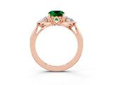 Rose gold Three-Stone Cushion Cut Emerald Ring with Pear  Side Stones in Four-Prong Setting_39