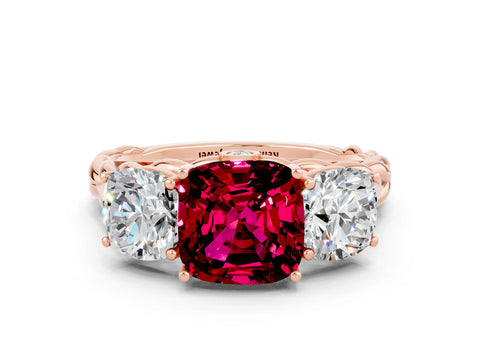 Rose gold Three-Stone Cushion Cut Garnet Braided Band Ring with Four-Prong Setting_12