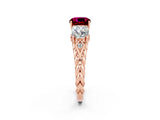 Rose gold Three-Stone Cushion Cut Garnet Braided Band Ring with Four-Prong Setting_14