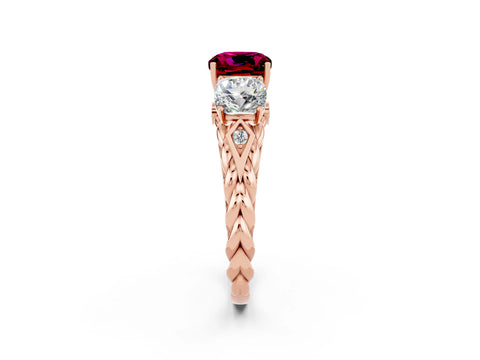 Rose gold Three-Stone Cushion Cut Garnet Braided Band Ring with Four-Prong Setting_14