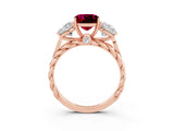Rose gold Three-Stone Cushion Cut Garnet Braided Band Ring with Four-Prong Setting_15