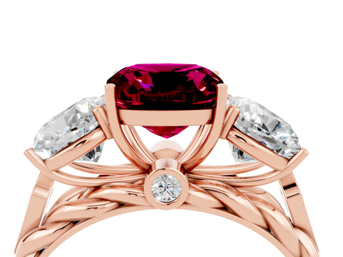 Rose gold Three-Stone Cushion Cut Garnet Braided Band Ring with Four-Prong Setting_16