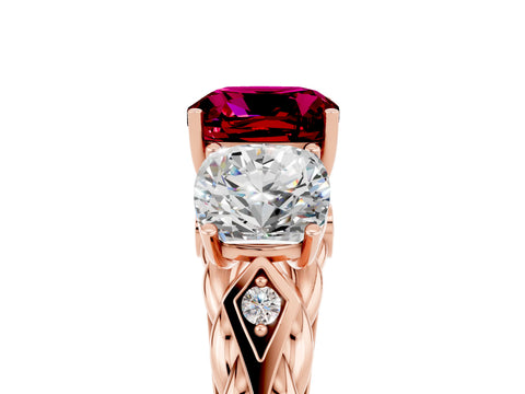 Rose gold Three-Stone Cushion Cut Garnet Braided Band Ring with Four-Prong Setting_17