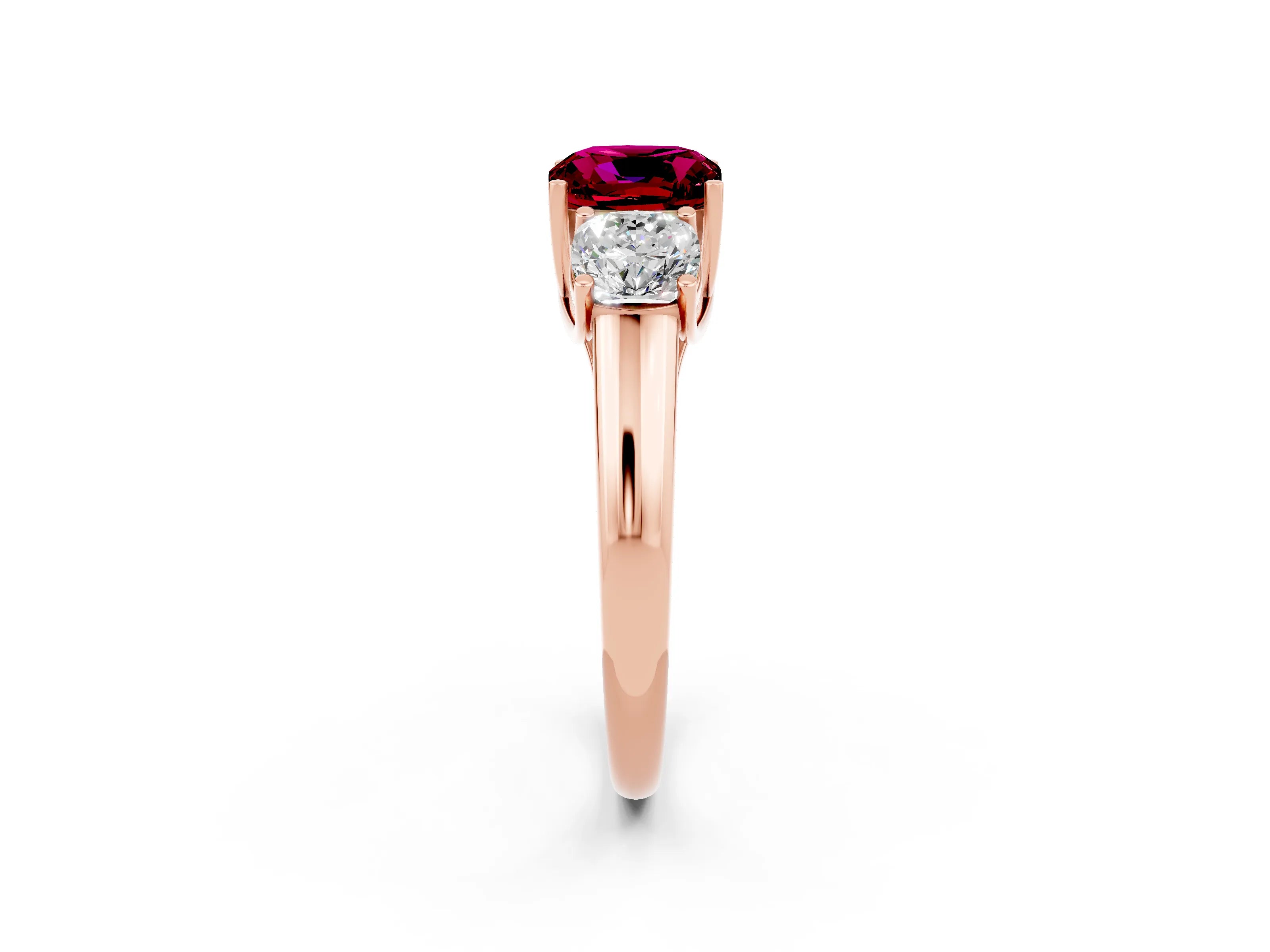 Rose gold Three-Stone Cushion Cut Garnet Engagement Ring with Prong Setting_2