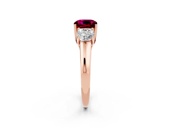 Rose gold Three-Stone Cushion Cut Garnet Engagement Ring with Prong Setting