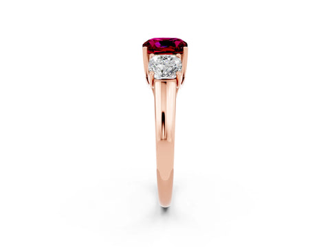 Rose gold Three-Stone Cushion Cut Garnet Engagement Ring with Prong Setting_2