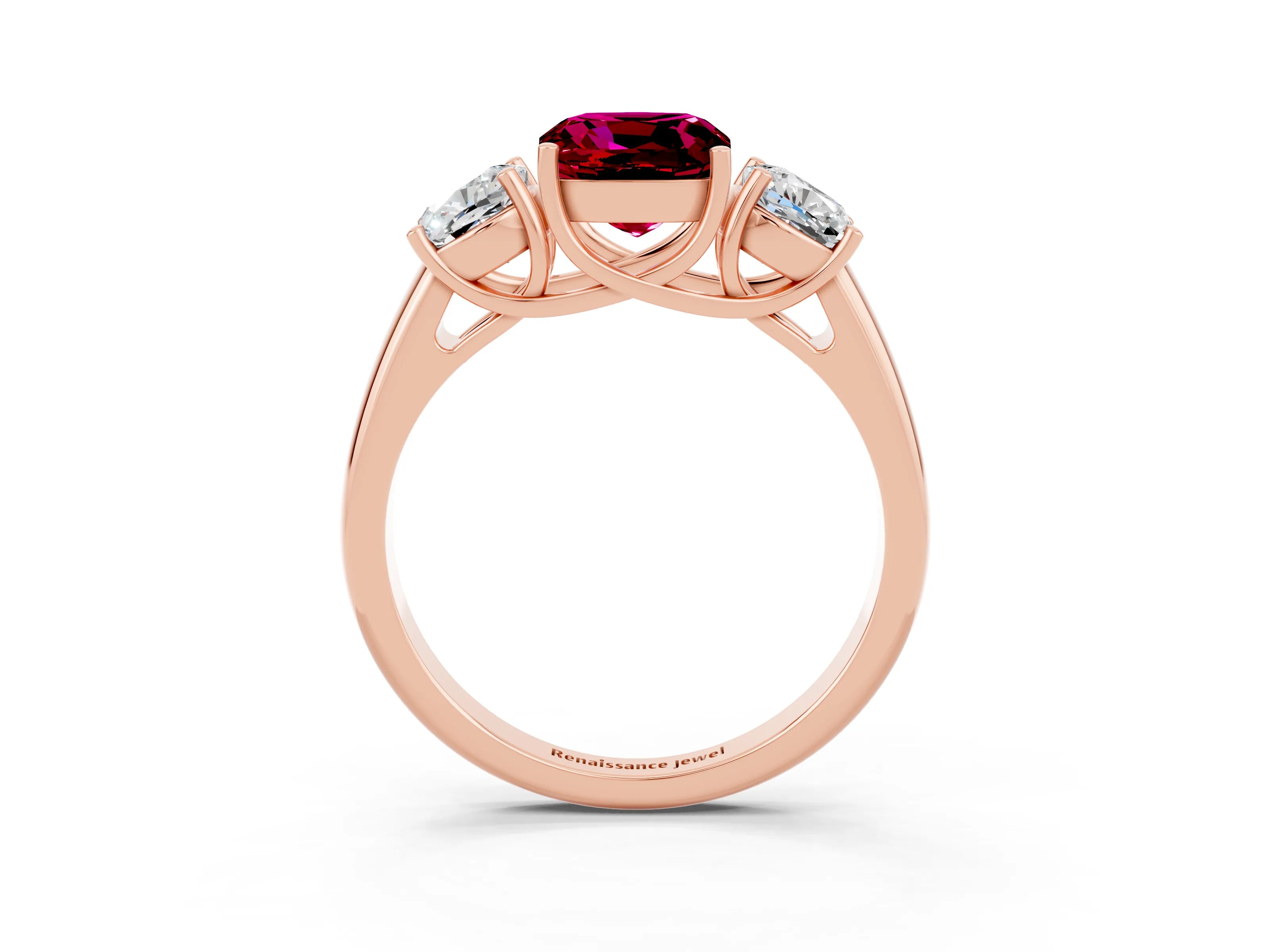 Rose gold Three-Stone Cushion Cut Garnet Engagement Ring with Prong Setting_3