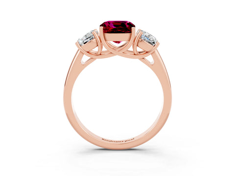 Rose gold Three-Stone Cushion Cut Garnet Engagement Ring with Prong Setting_3