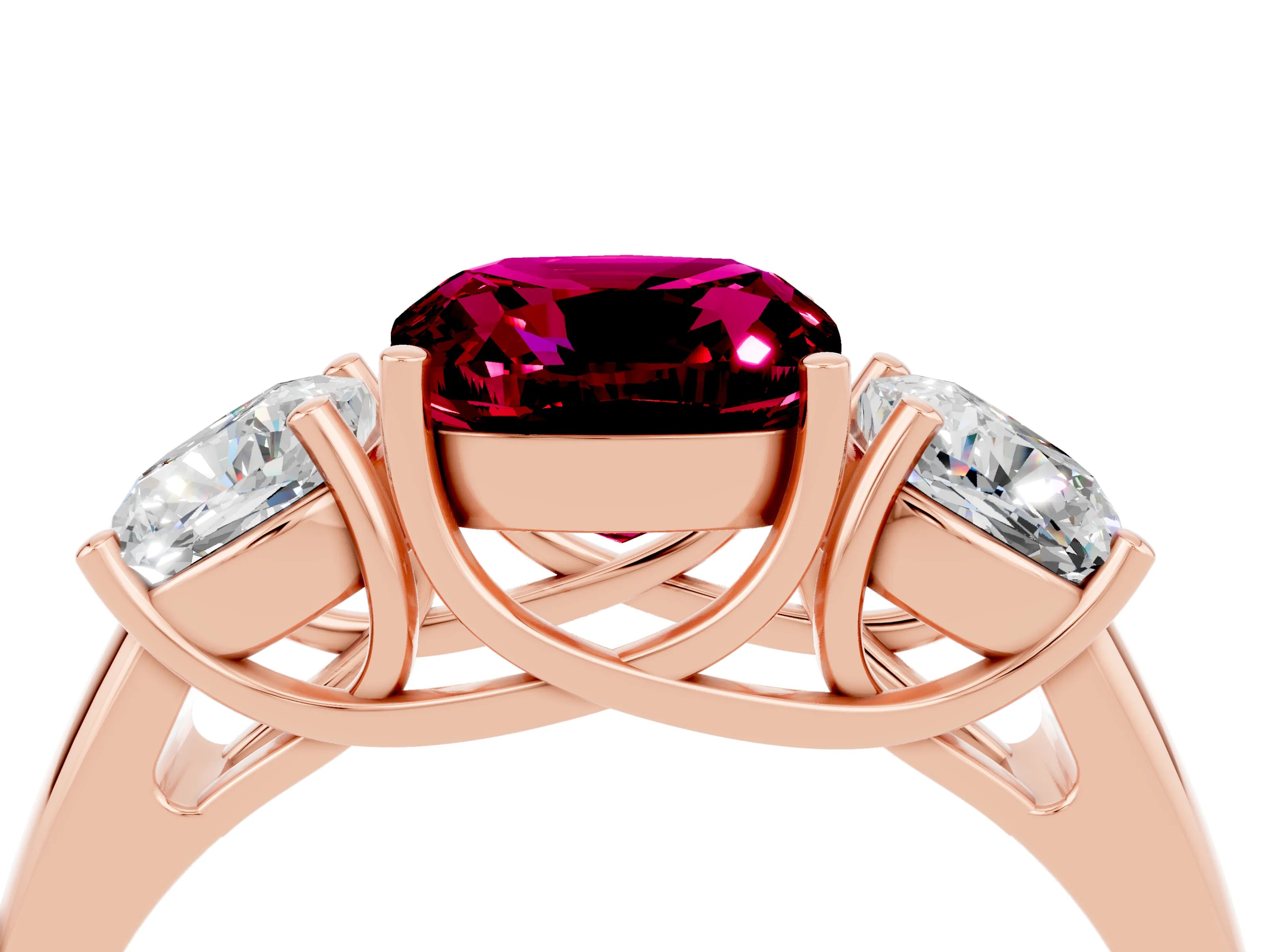 Rose gold Three-Stone Cushion Cut Garnet Engagement Ring with Prong Setting_4