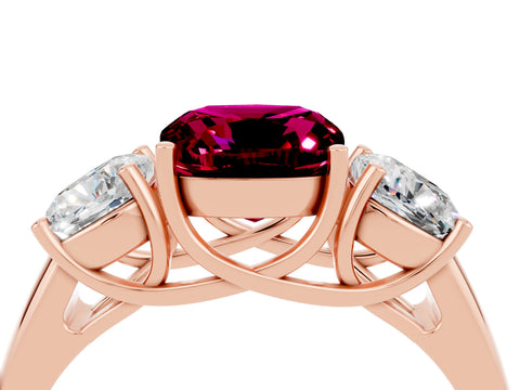 Rose gold Three-Stone Cushion Cut Garnet Engagement Ring with Prong Setting_4