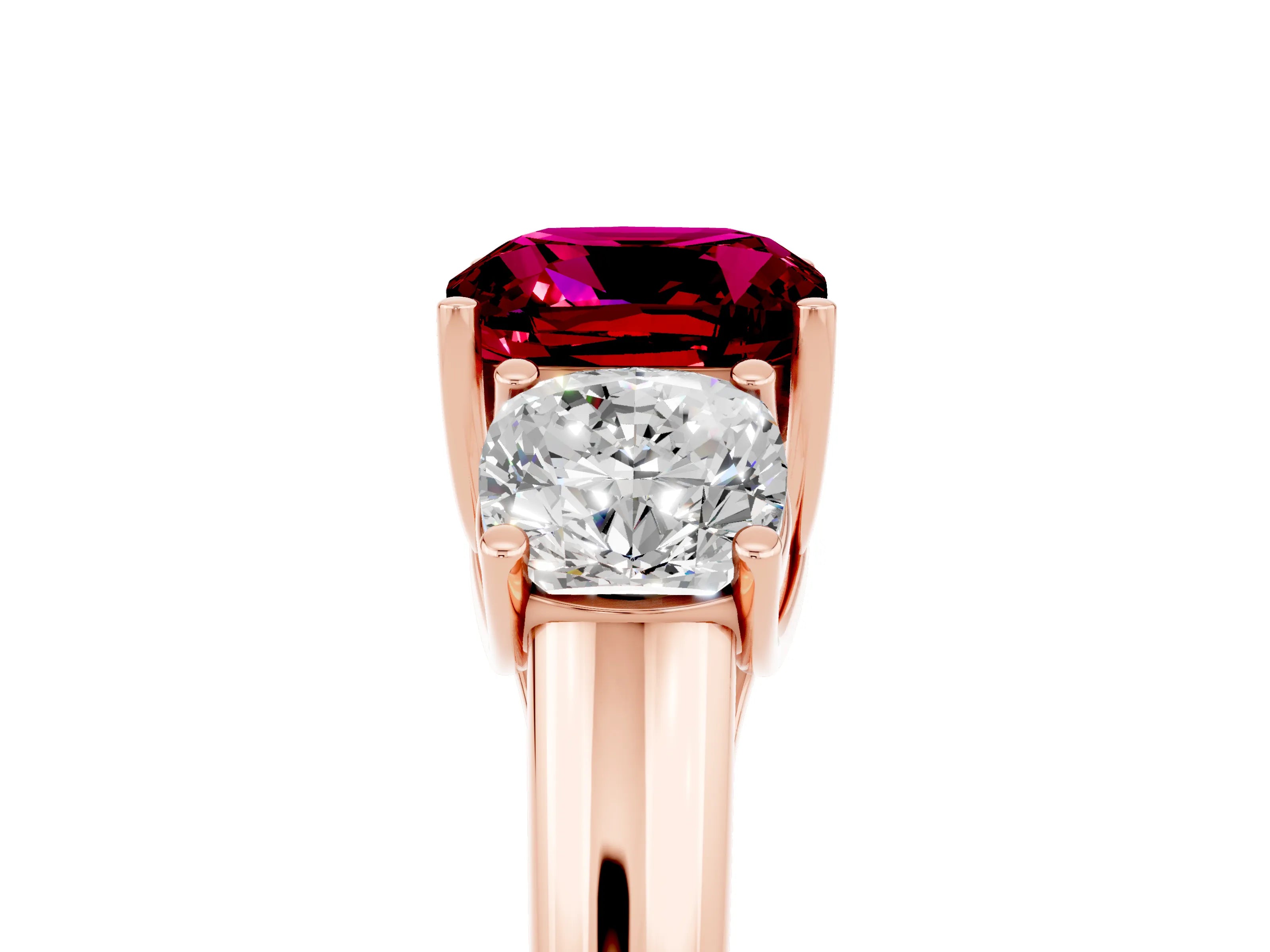 Rose gold Three-Stone Cushion Cut Garnet Engagement Ring with Prong Setting_5