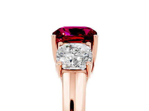Rose gold Three-Stone Cushion Cut Garnet Engagement Ring with Prong Setting_5