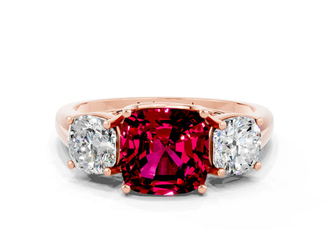 Rose gold Three-Stone Cushion Cut Garnet Engagement Ring with Prong Setting