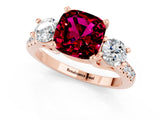 Rose gold Three-Stone Cushion Cut Garnet Pavé Band with Four-Prong Setting_1