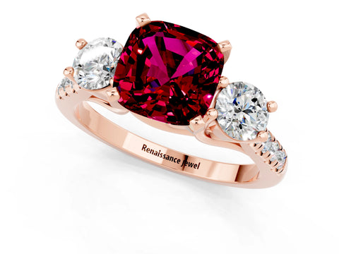 Rose gold Three-Stone Cushion Cut Garnet Pavé Band with Four-Prong Setting_1