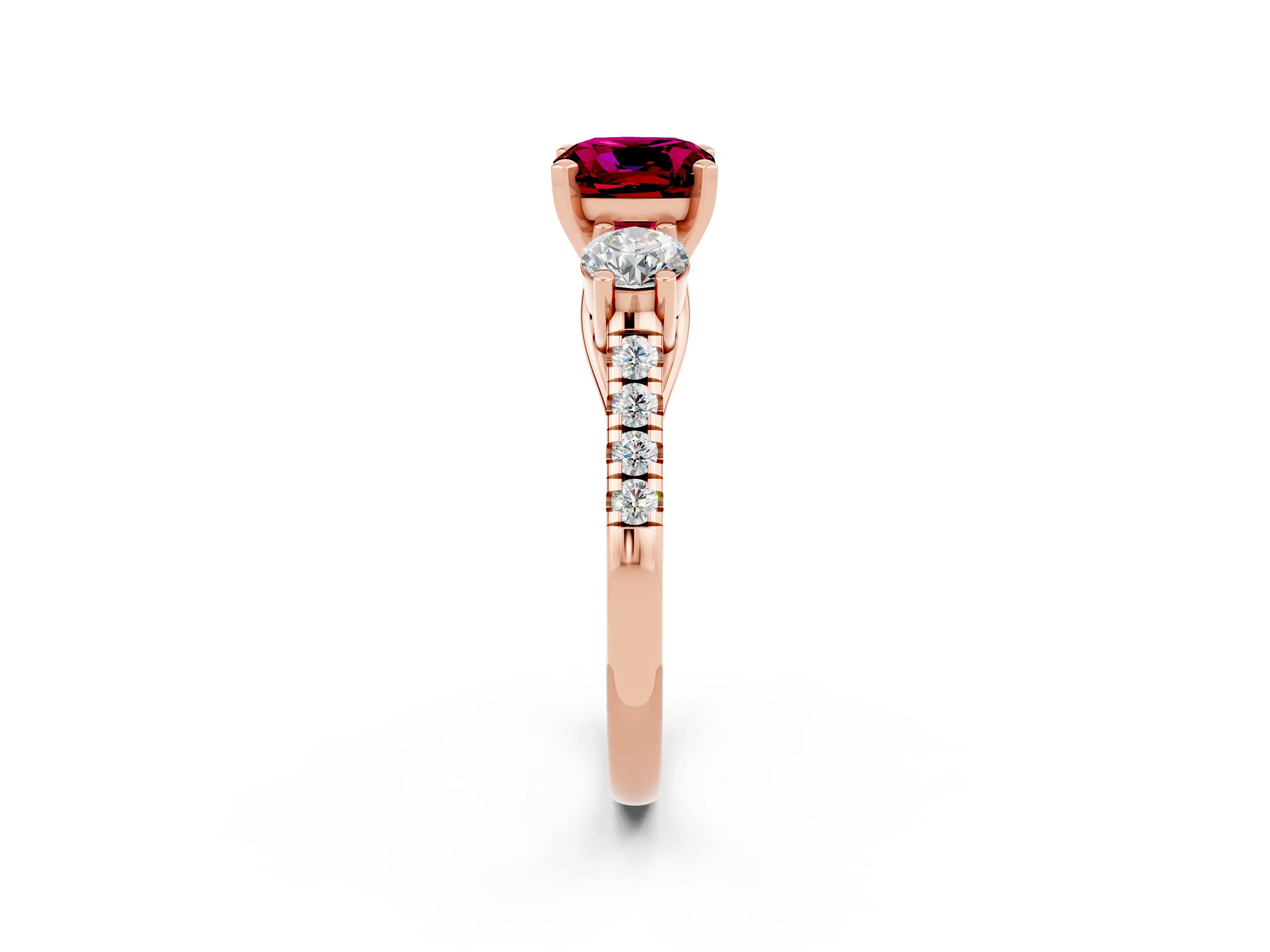 Rose gold Three-Stone Cushion Cut Garnet Pavé Band with Four-Prong Setting_2