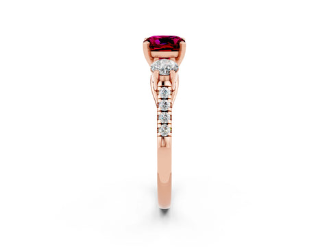 Rose gold Three-Stone Cushion Cut Garnet Pavé Band with Four-Prong Setting_2