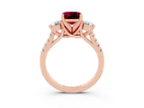 Rose gold Three-Stone Cushion Cut Garnet Pavé Band with Four-Prong Setting_3