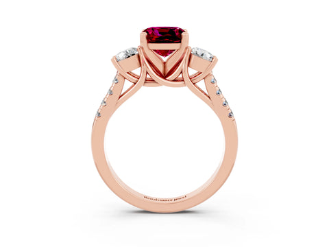Rose gold Three-Stone Cushion Cut Garnet Pavé Band with Four-Prong Setting_3