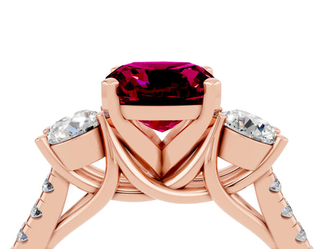 Rose gold Three-Stone Cushion Cut Garnet Pavé Band with Four-Prong Setting_4