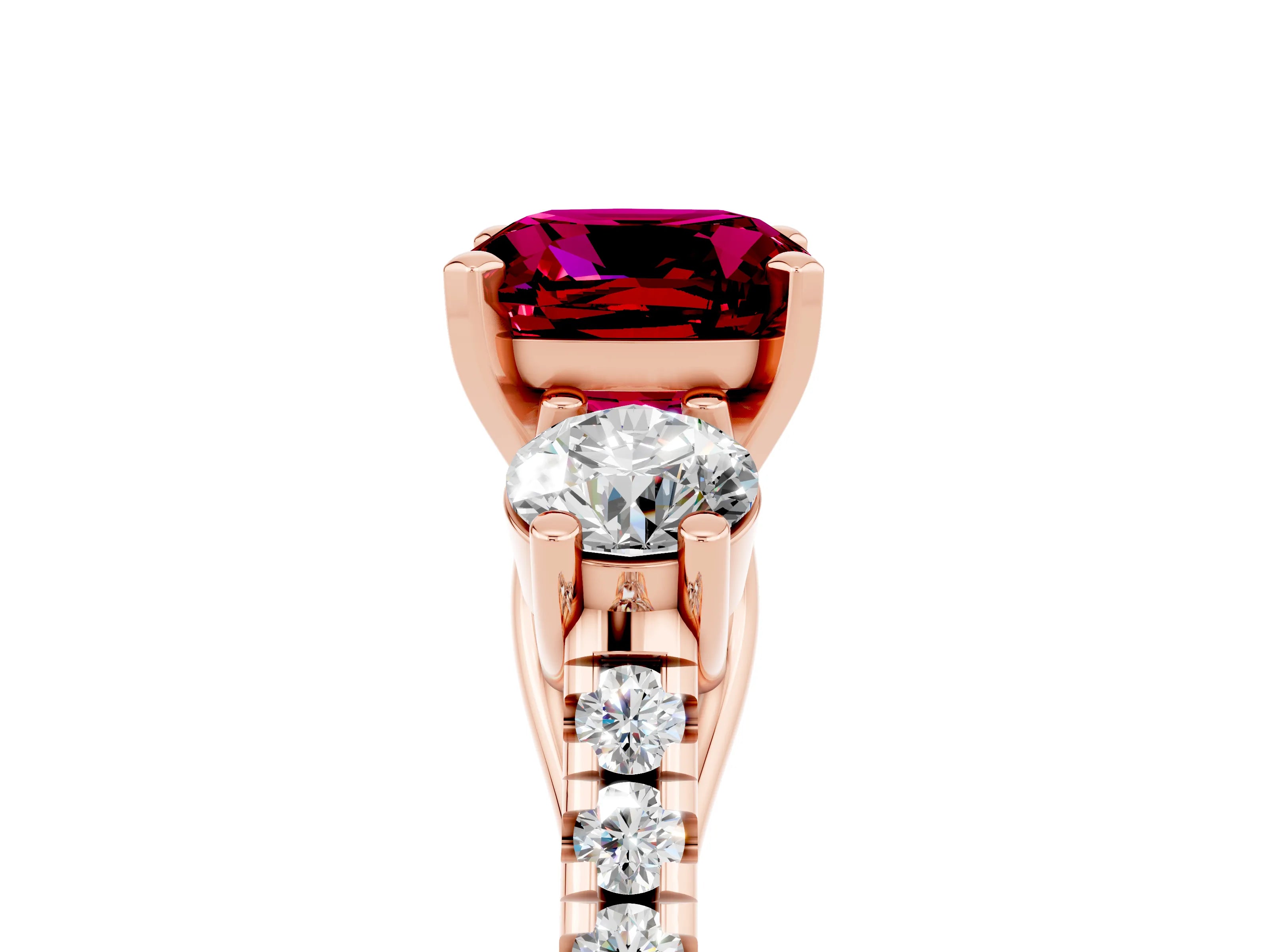 Rose gold Three-Stone Cushion Cut Garnet Pavé Band with Four-Prong Setting_5