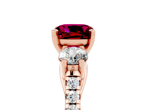 Rose gold Three-Stone Cushion Cut Garnet Pavé Band with Four-Prong Setting_5