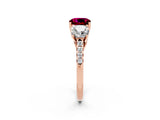 Rose gold Three-Stone Cushion Cut Garnet Ring with Pavé Band and Prong Setting_14