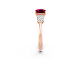 Rose gold Three-Stone Cushion Cut Garnet Ring with Pear Side Stones and Four-Prong Setting_2