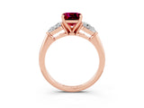 Rose gold Three-Stone Cushion Cut Garnet Ring with Pear Side Stones and Four-Prong Setting_3