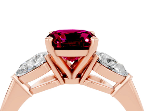 Rose gold Three-Stone Cushion Cut Garnet Ring with Pear Side Stones and Four-Prong Setting_4
