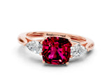 Rose gold Three-Stone Cushion Cut Garnet Ring with Pear  Side Stones in Four-Prong Setting_12
