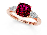 Rose gold Three-Stone Cushion Cut Garnet Ring with Pear  Side Stones in Four-Prong Setting_13
