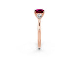Rose gold Three-Stone Cushion Cut Garnet Ring with Pear  Side Stones in Four-Prong Setting_14