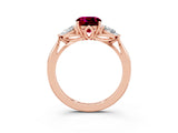 Rose gold Three-Stone Cushion Cut Garnet Ring with Pear  Side Stones in Four-Prong Setting_15