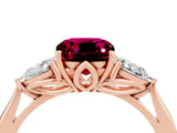 Rose gold Three-Stone Cushion Cut Garnet Ring with Pear  Side Stones in Four-Prong Setting_16