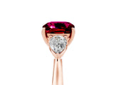 Rose gold Three-Stone Cushion Cut Garnet Ring with Pear  Side Stones in Four-Prong Setting_17