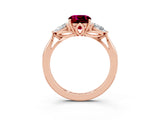 Rose gold Three-Stone Cushion Cut Garnet Ring with Pear  Side Stones in Four-Prong Setting_39