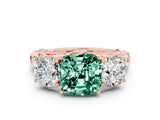 Rose gold Three-Stone Cushion Cut Green Sapphire Braided Band Ring with Four-Prong Setting_12