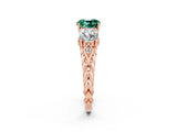 Rose gold Three-Stone Cushion Cut Green Sapphire Braided Band Ring with Four-Prong Setting_14
